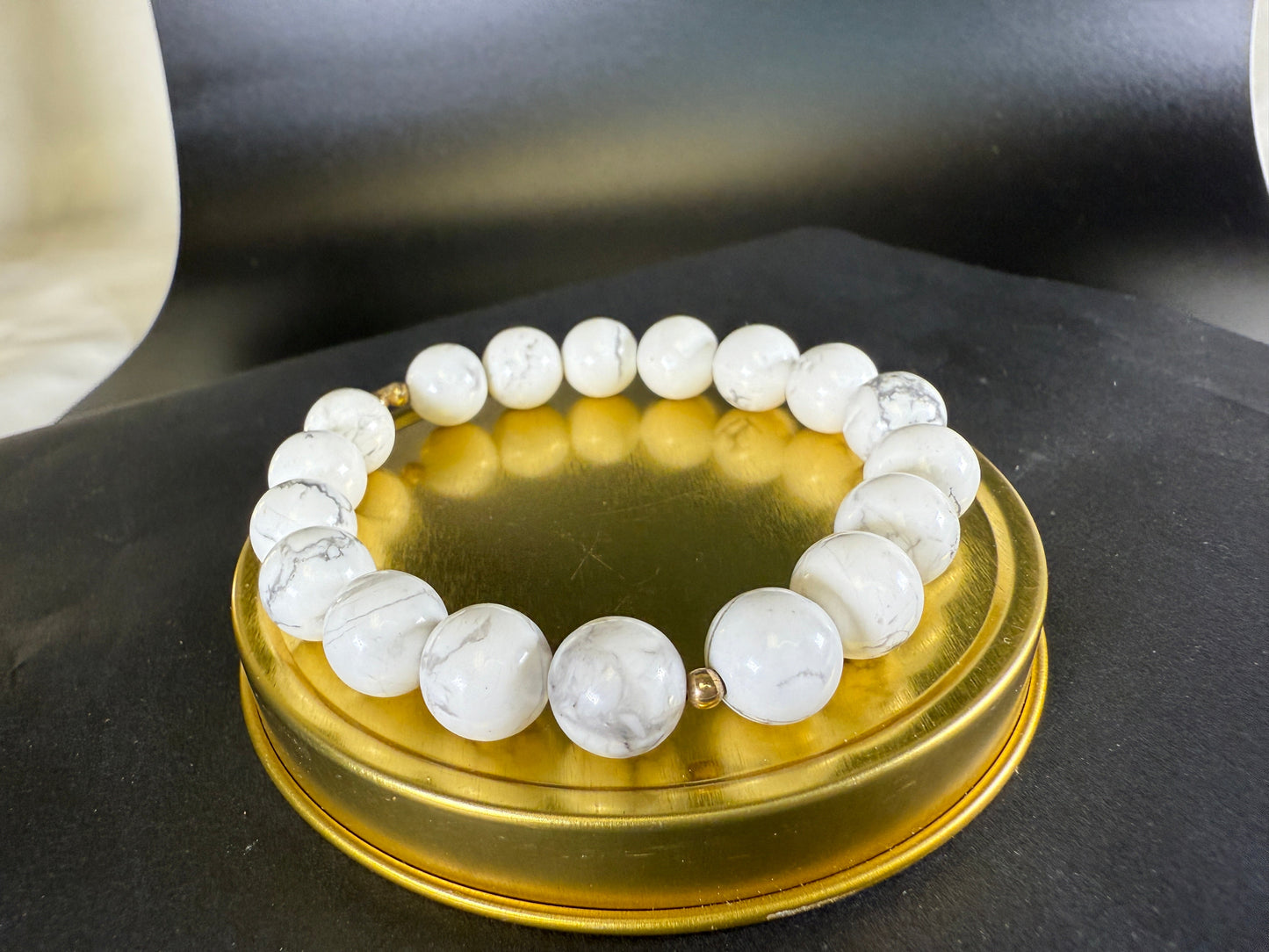 Howlite Bracelet for Crown Chakra Healing and Protection - 14K GF detail