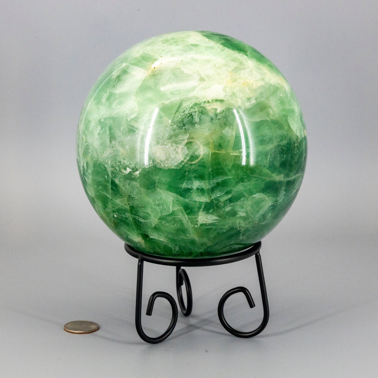 Huge Green Fluorite "Canon Ball" Sphere w/t Stand 153mm