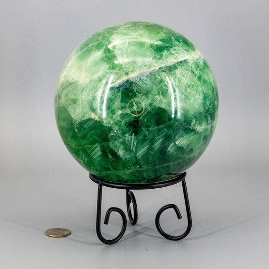 Huge Green Fluorite "Canon Ball" Sphere w/t Stand 153mm