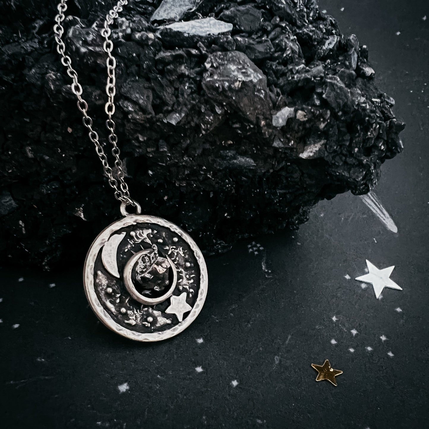 Night Sky Pendant Necklace with Authentic Meteorite