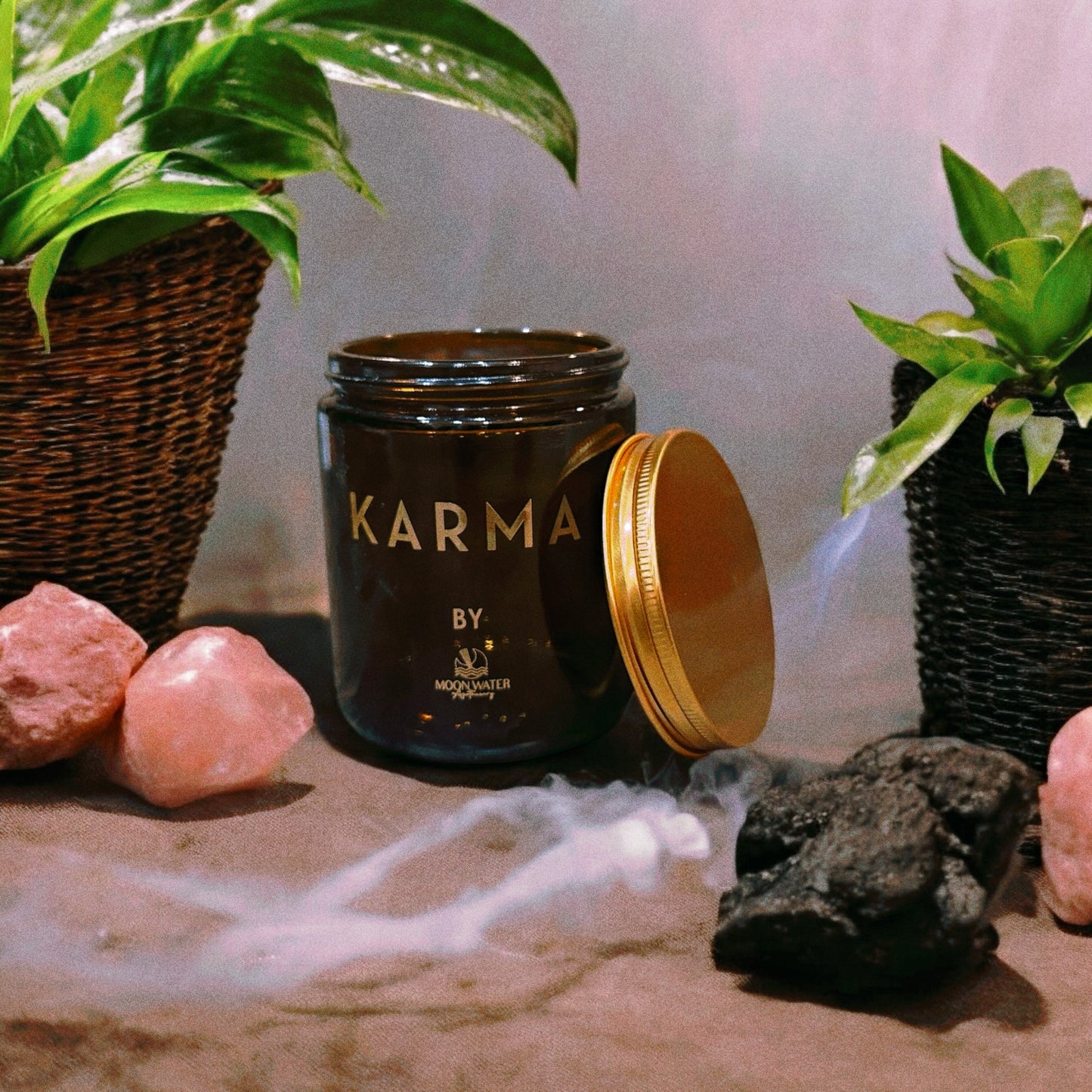 Karma Candle – Intention Candle with Hidden Crystals, 8 oz -- Super Long Lasing