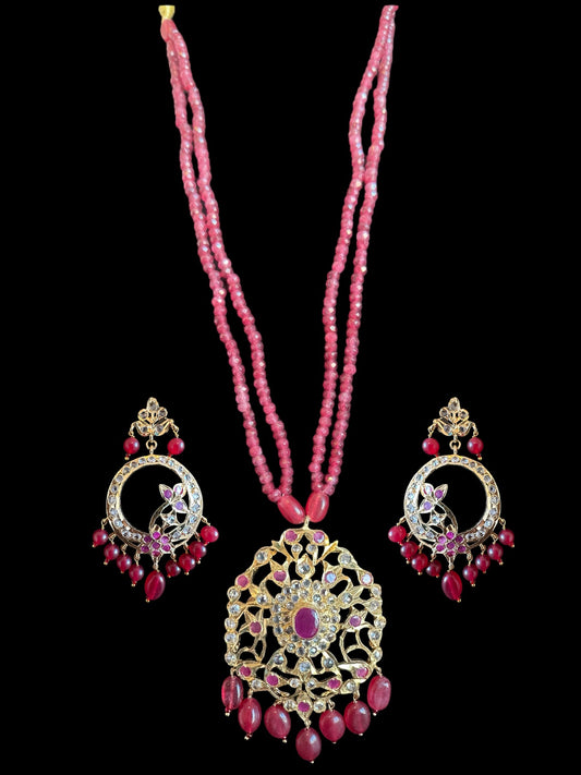 PS519 Hima ruby Pendant set with earrings (SHIPS IN 3 WEEKS )