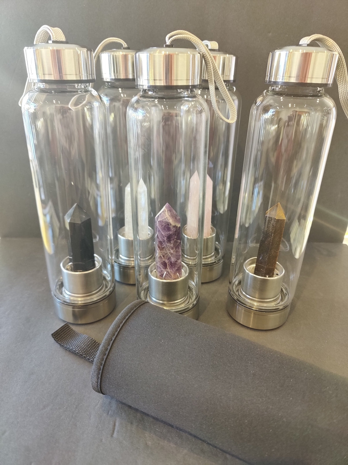 Crystal Infused Stainless Steel & Glass 16oz Water Bottle with Insulation Sleeve