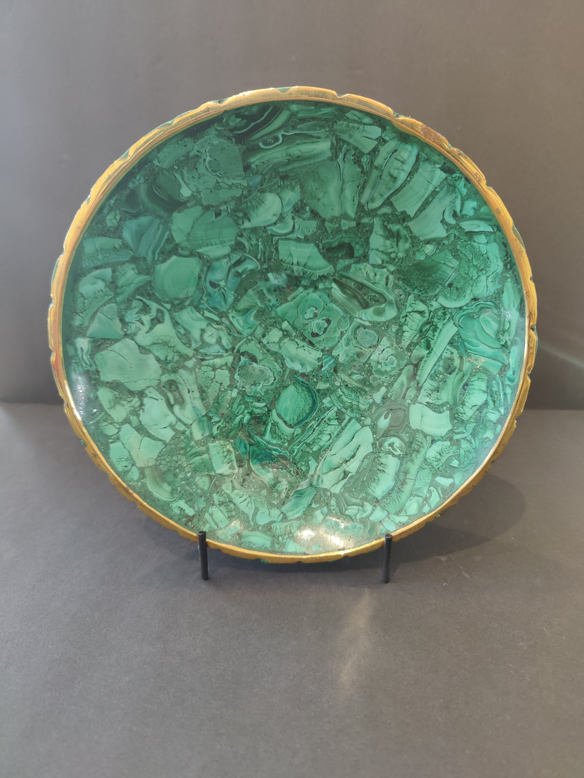 Malachite Decorative Bowl with Gold Rim