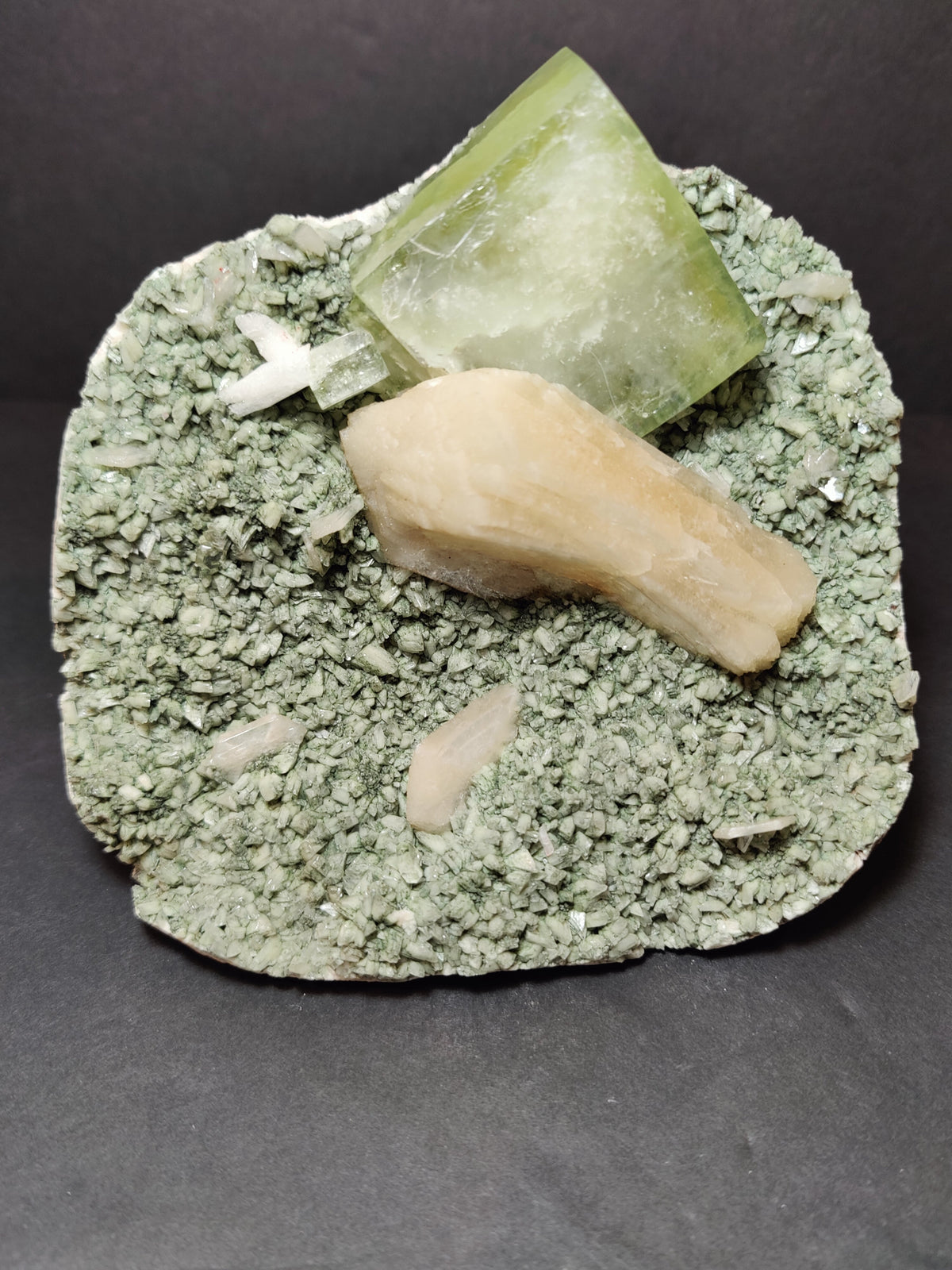 Green Apophyllite Cubes with Peach Stilbite on Heulandite Specimen 1,182g