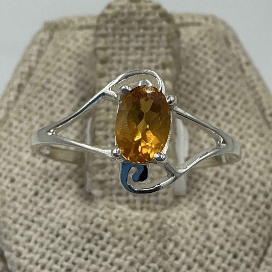 Sterling Silver Oval Citrine Swirl Accent Ring – Size 10 – Abundance, Love & Joy