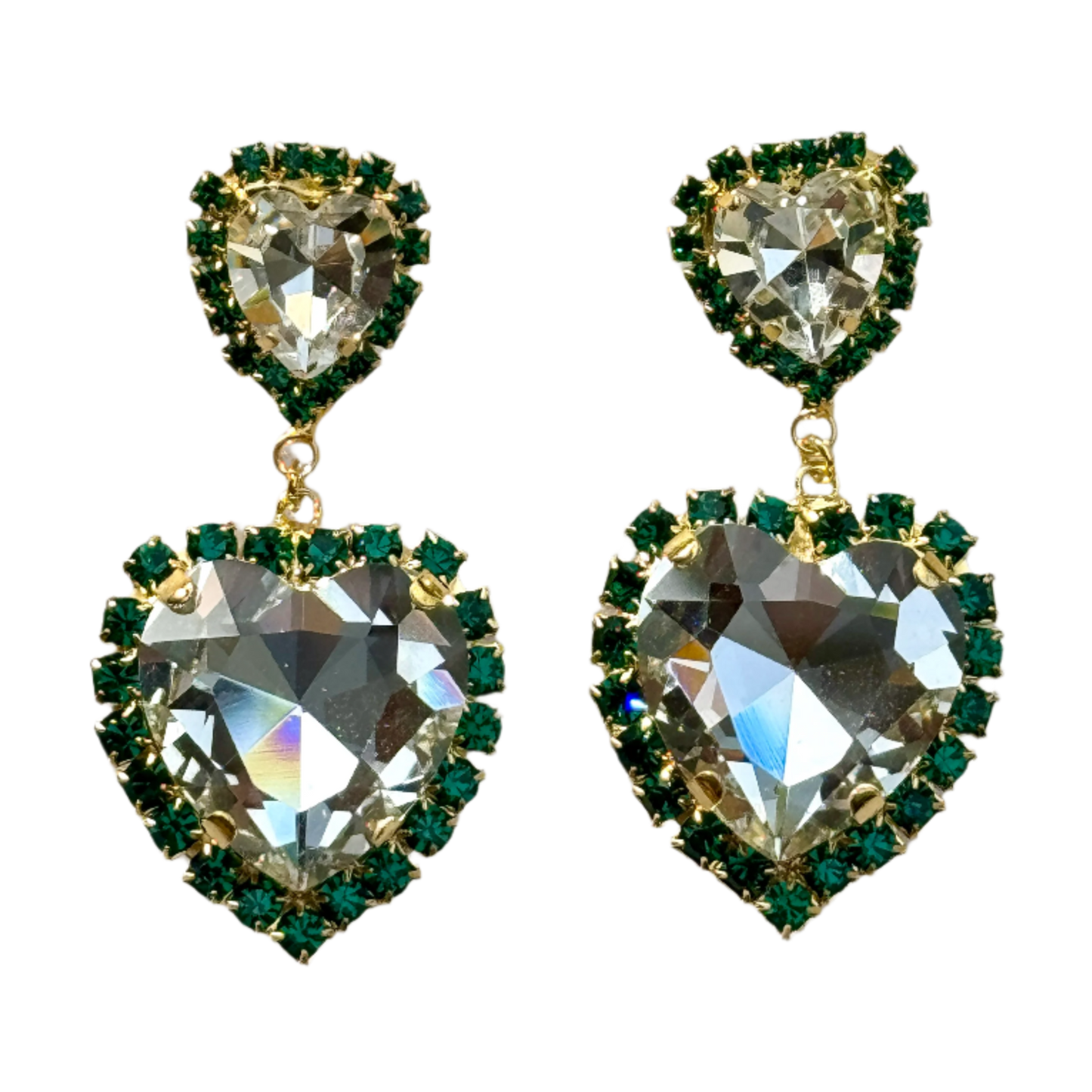 Isabella Double Emerald Heart Earrings