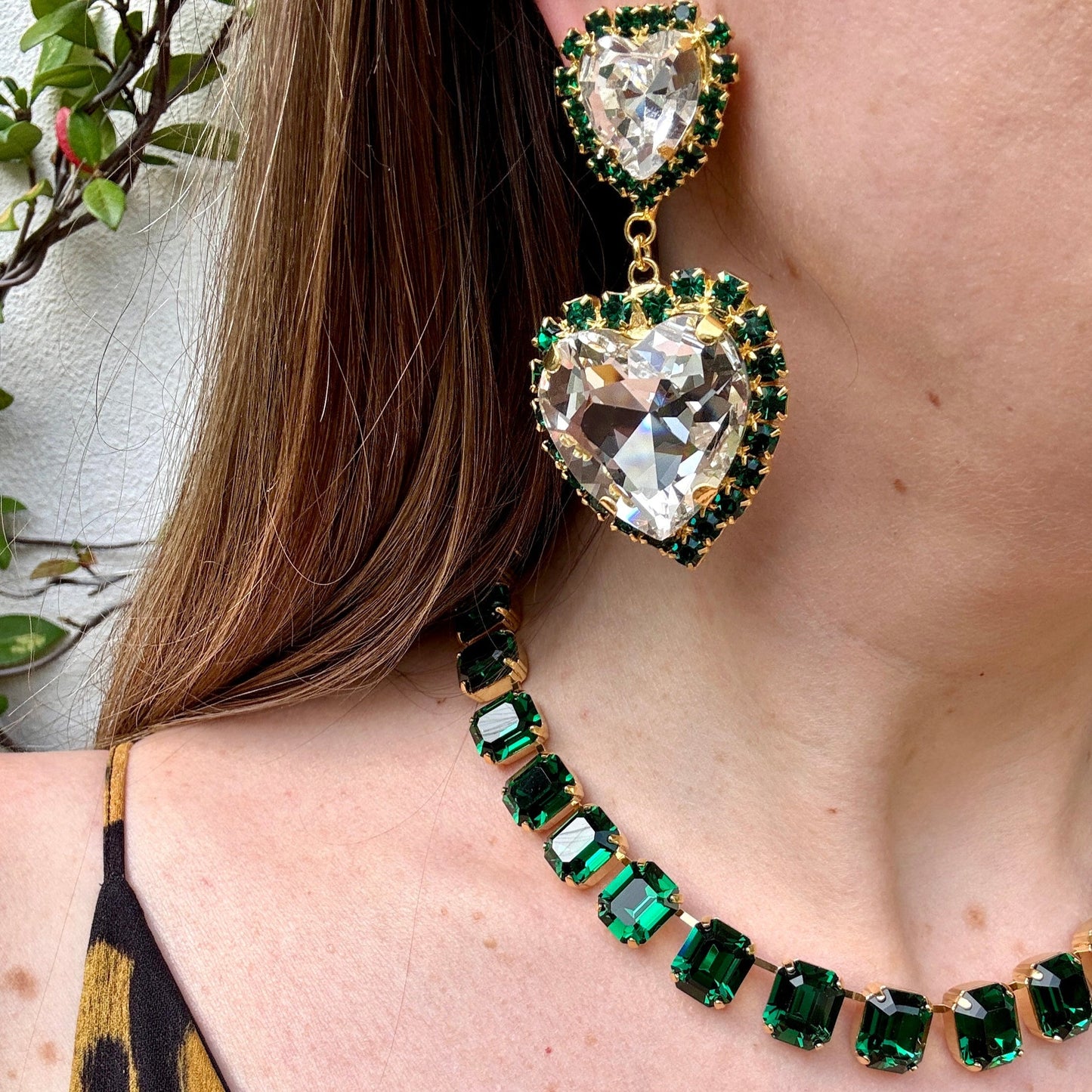 Isabella Double Emerald Heart Earrings