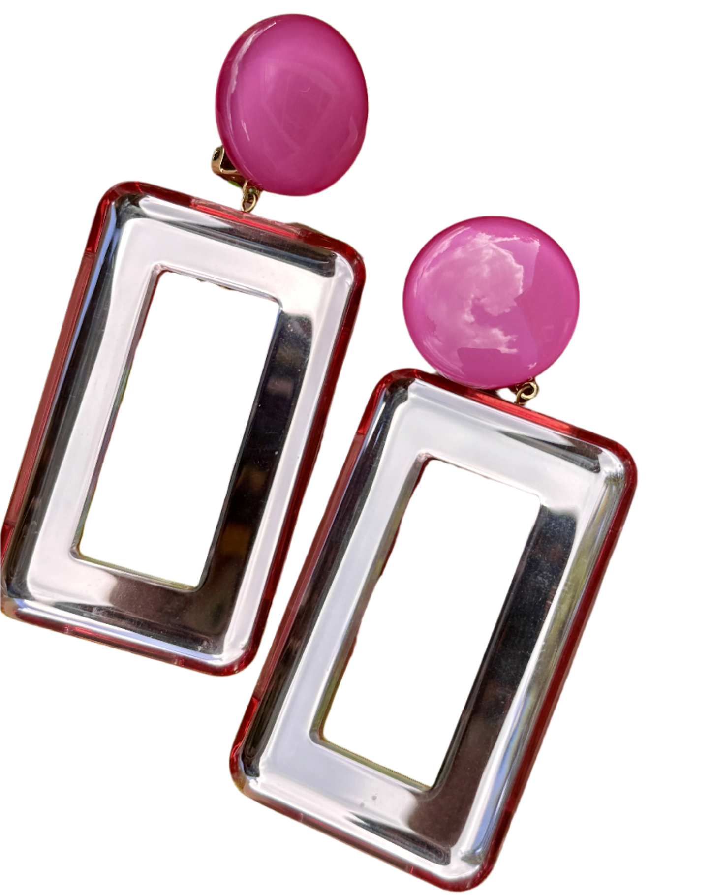 French Light Pink Square Mirrored Clip-On Earrings