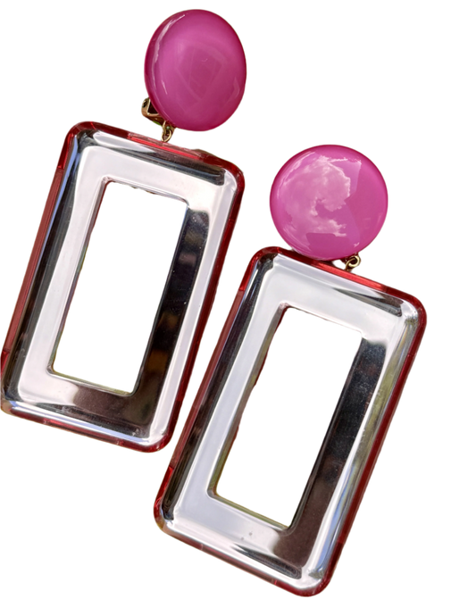 French Light Pink Square Mirrored Clip-On Earrings