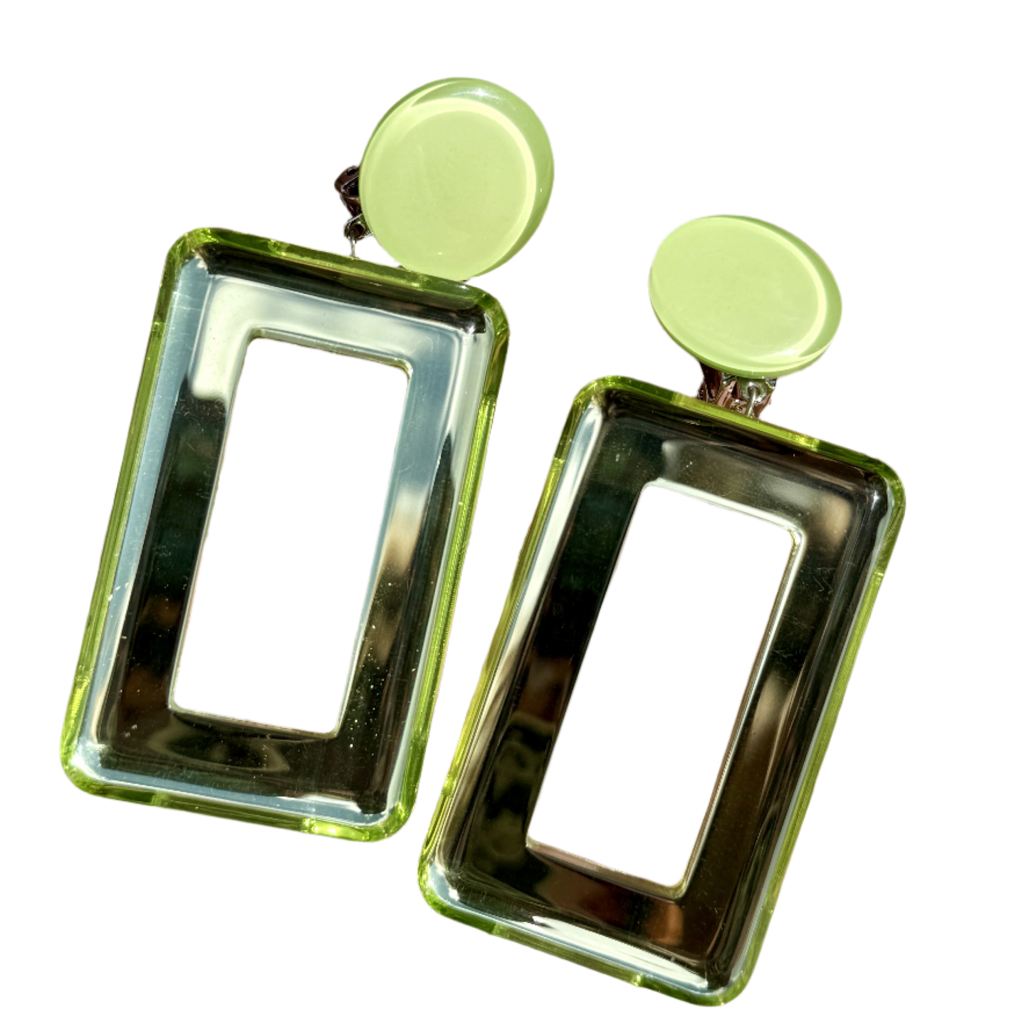French Spring Green Square Mirrored Clip-On Earrings