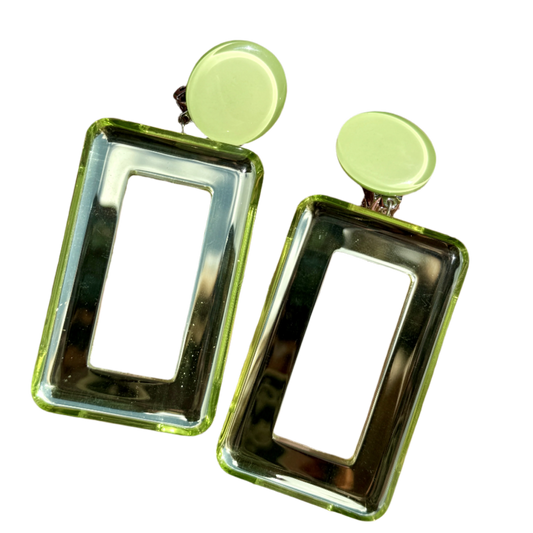 French Spring Green Square Mirrored Clip-On Earrings