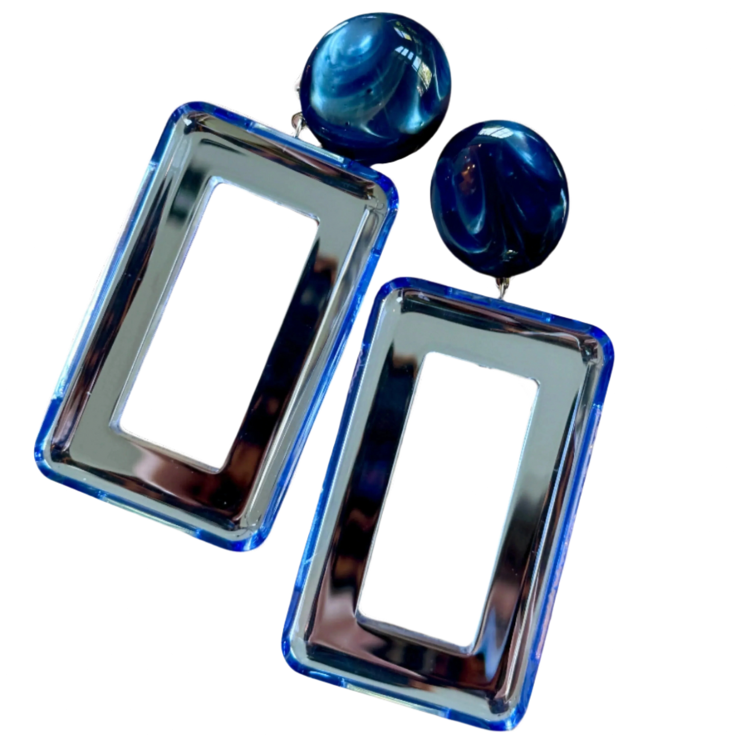 French Square Blue Mirrored Clip-On Earrings