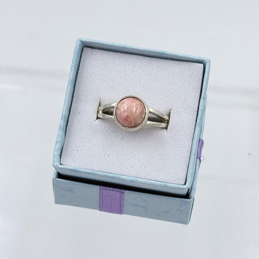 Sterling Silver Split Banded Round Rhodochrosite Ring - Size 9 - Loving, Compassionate & Healing