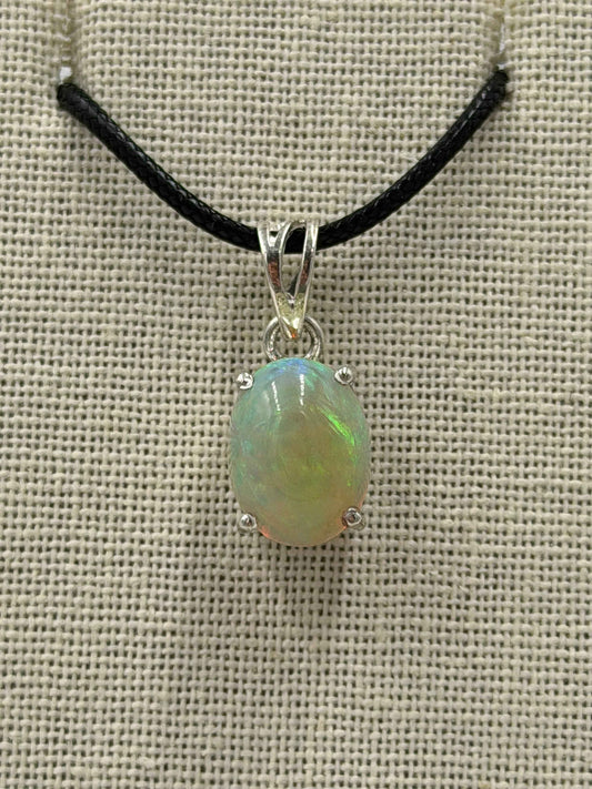 Sterling Silver Oval Ethiopian Opal Pendant Size 1