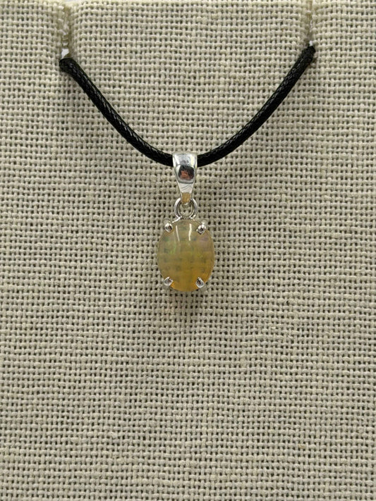 Sterling Silver Oval Ethiopian Opal Pendant Size 3