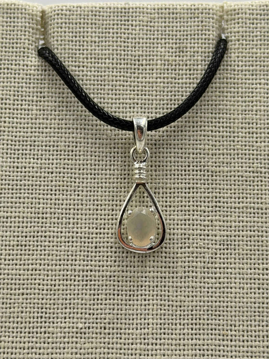 Sterling Silver Open Teardrop Ethiopian Opal Pendant