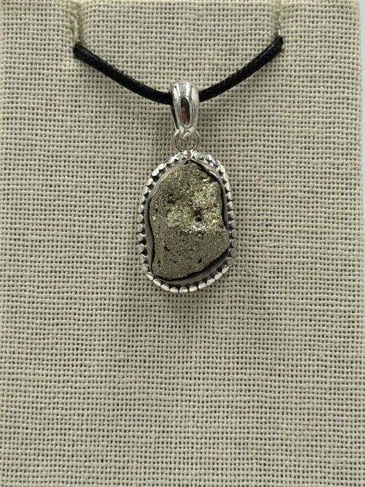 Sterling Silver Bezeled Raw Pyrite Pendant
