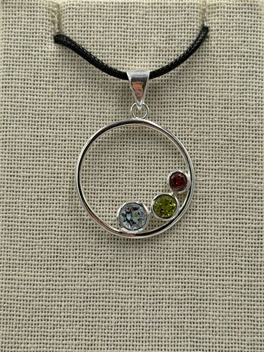 Sterling Silver Open Bubble  Aquamarine, Peridot & Garnet Pendant