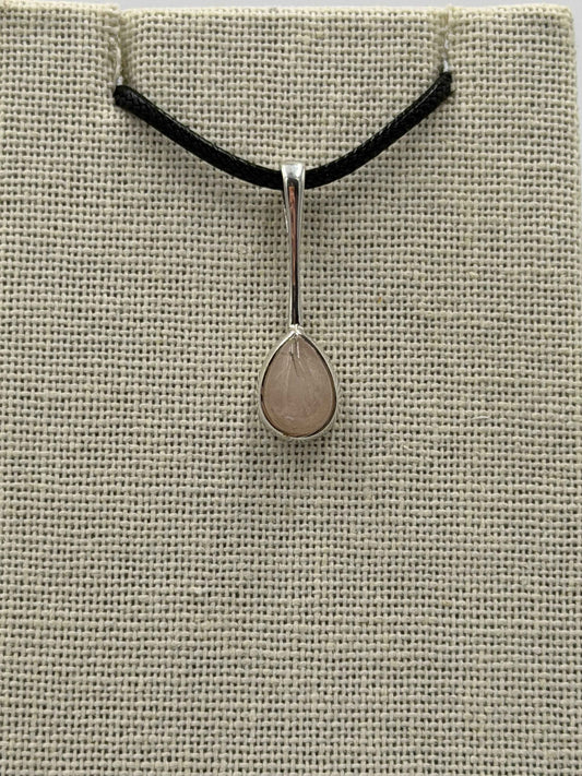 Sterling Silver Dropped Teardrop Rose Quartz Pendant
