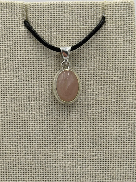 Sterling Silver Bezeled Oval Rose Quartz Pendant