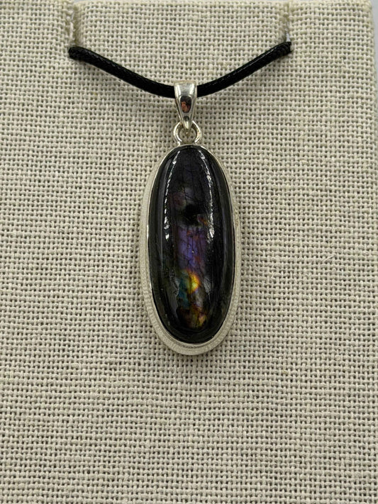 Sterling Silver Oval Spectrolite Pendant Size 1
