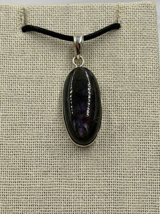 Sterling Silver Oval Spectrolite Pendant Size 2