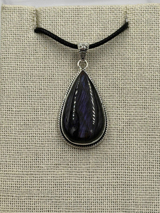 Sterling Silver Bezeled Teardrop Spectrolite Pendant