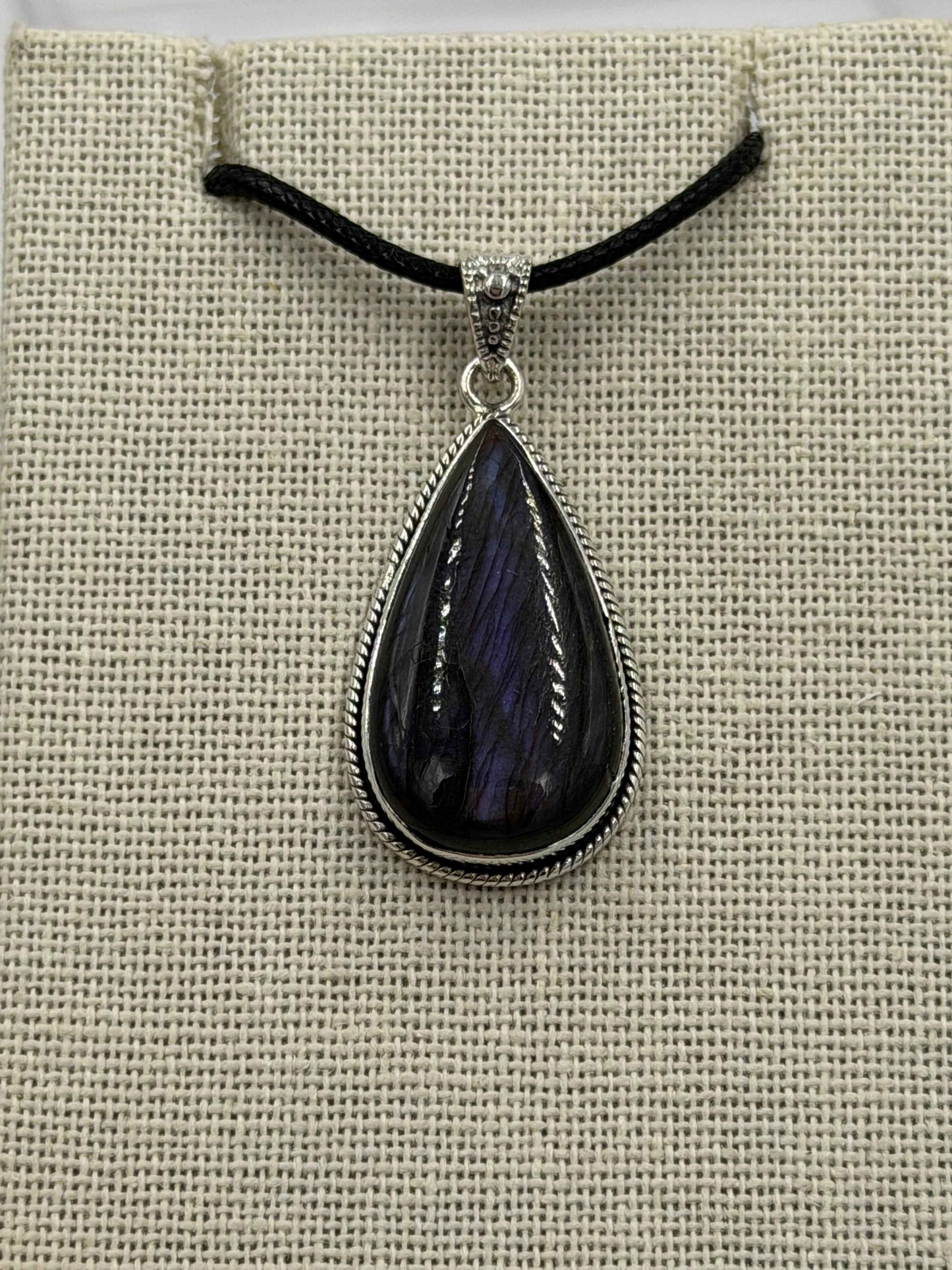 Sterling Silver Bezeled Teardrop Spectrolite Pendant