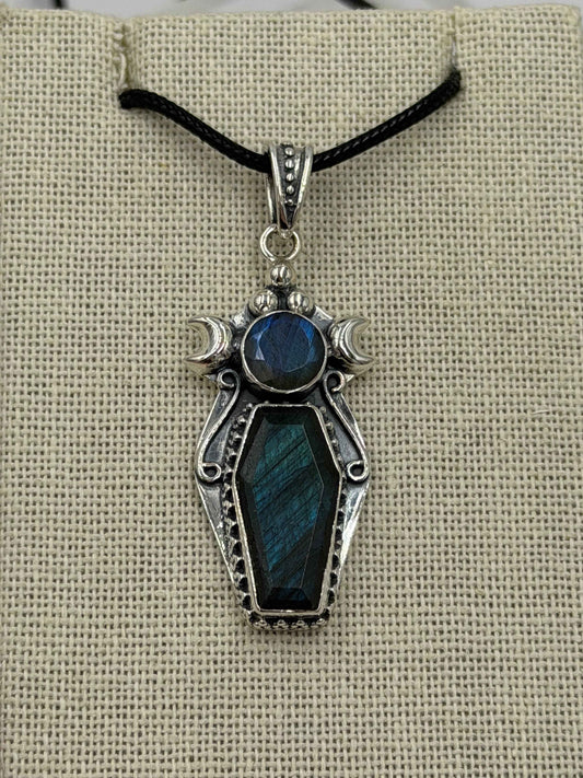 Sterling Silver Triple Moon Coffin Labradorite Pendant