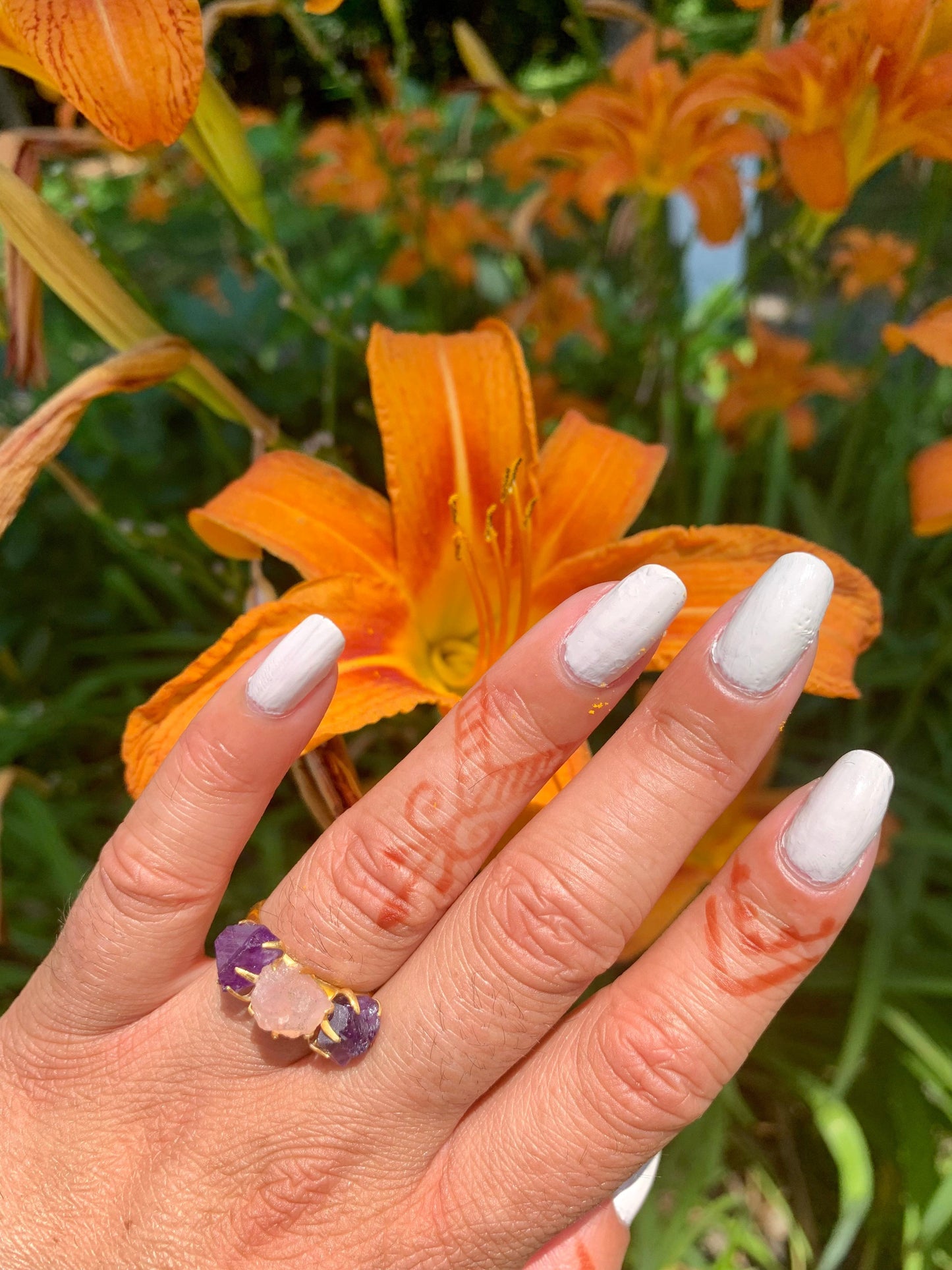 Amethyst/Rose Quartz Cluster Ring - Gold