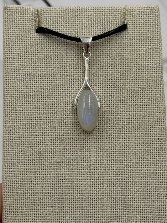 Sterling Silver Dropped Oval Rainbow Moonstone Pendant