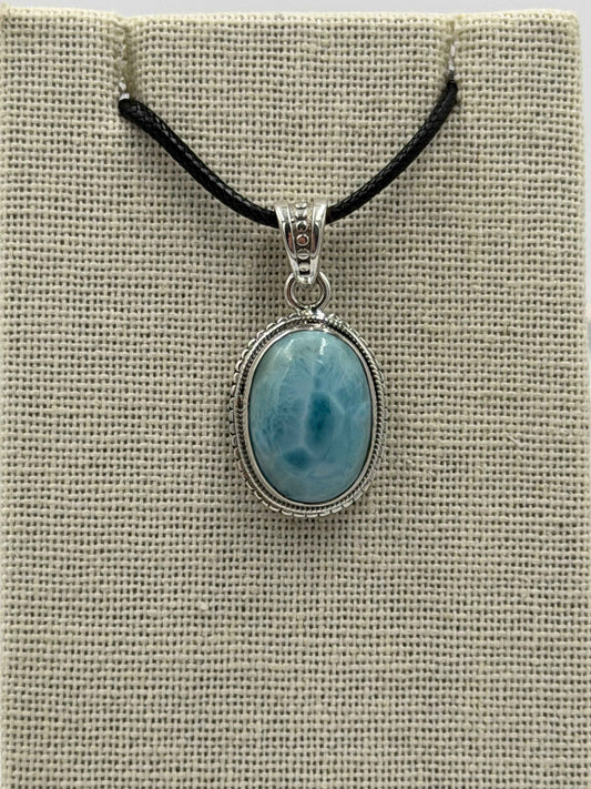 Sterling Silver Bezeled Oval Larimar Pendant