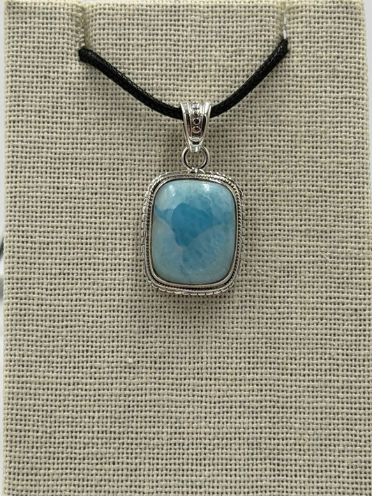Sterling Silver Bezeled Square Larimar Pendant