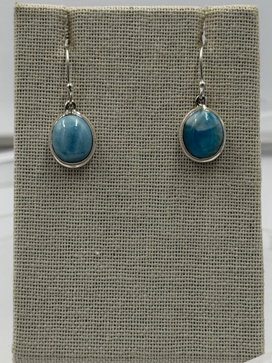 Sterling Silver Round Larimar Dangle Earrings