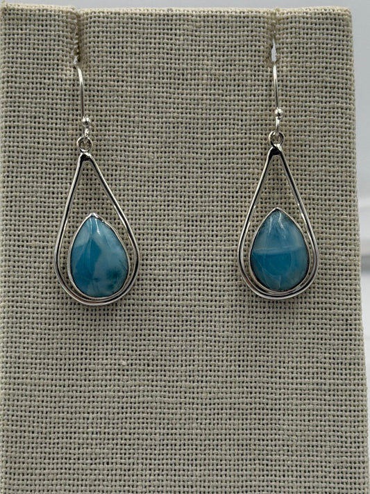 Sterling Silver Open Teardrop Larimar Dangle Earrings