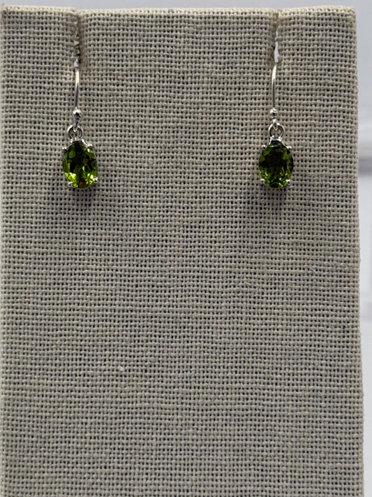 Sterling Silver Oval Peridot Dangle Earrings