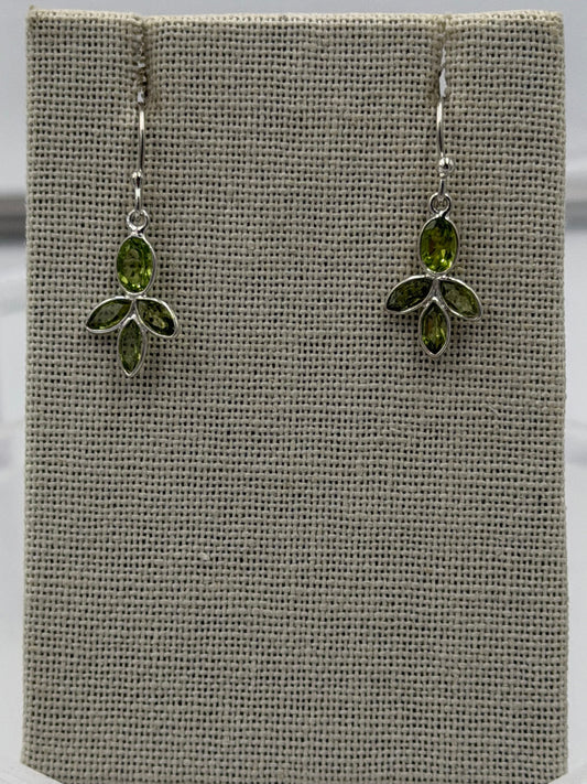 Sterling Silver Leaf Cluster Peridot Dangle Earrings
