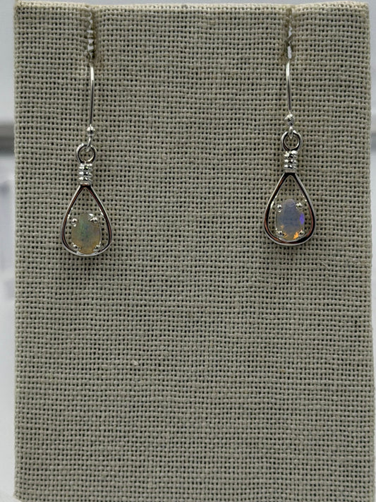 Sterling Silver Open Teardrop Ethiopian Opal Dangle Earrings