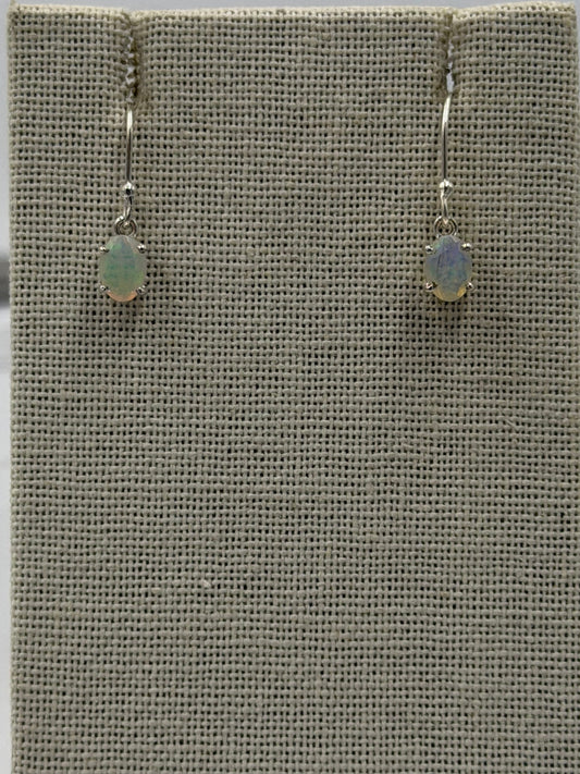 Sterling Silver Oval Ethiopian Opal Dangle Earrings Size 1