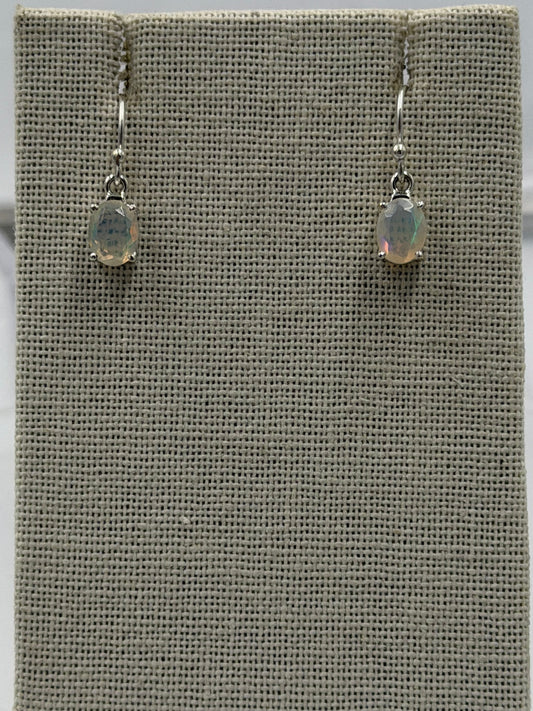 Sterling Silver Oval Ethiopian Opal Dangle Earrings Size 2