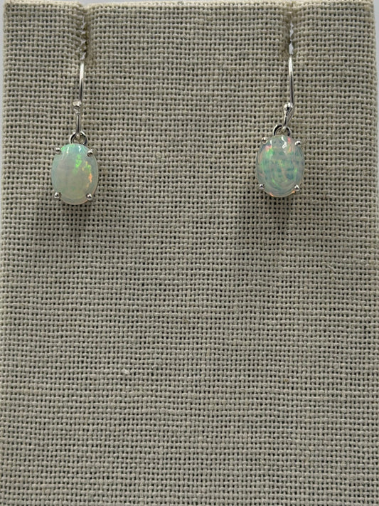 Sterling Silver Oval Ethiopian Opal Dangle Earrings Size 3