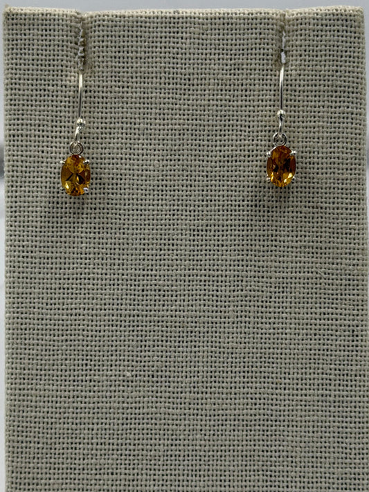 Sterling Silver Oval Citrine Dangle Earrings Size 1
