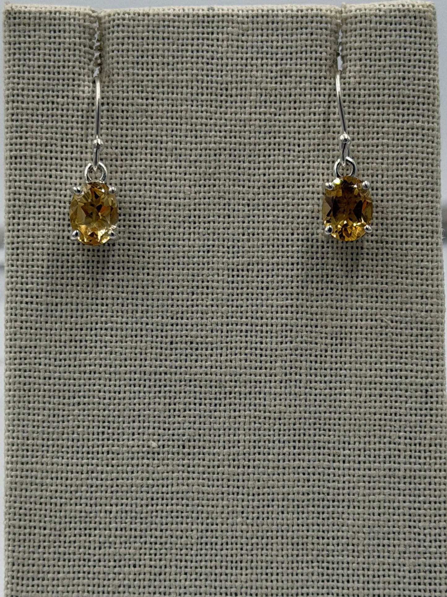 Sterling Silver Oval Citrine Dangle Earrings Size 2