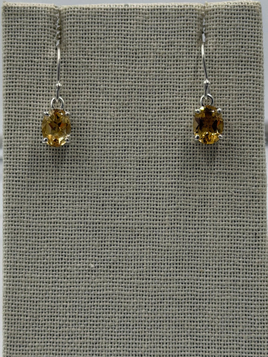 Sterling Silver Oval Citrine Dangle Earrings Size 2