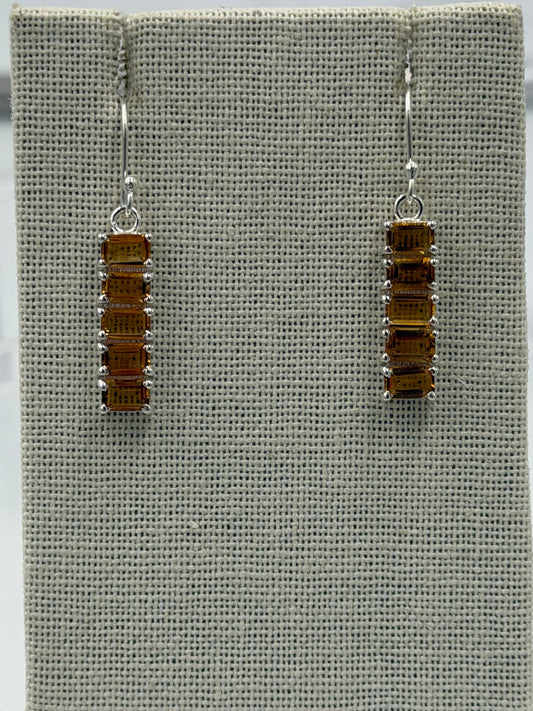 Sterling Silver Bar Citrine Dangle Earrings