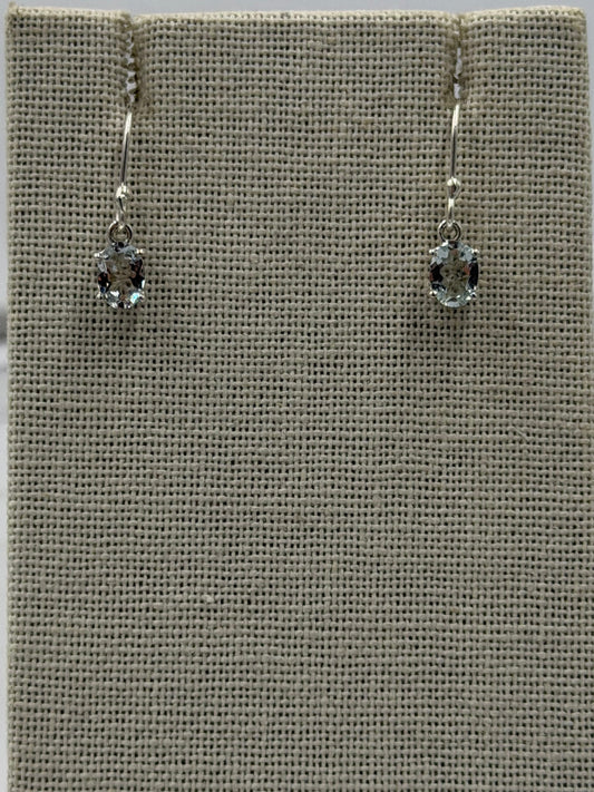 Sterling Silver Oval Aquamarine Dangle Earrings Size 1
