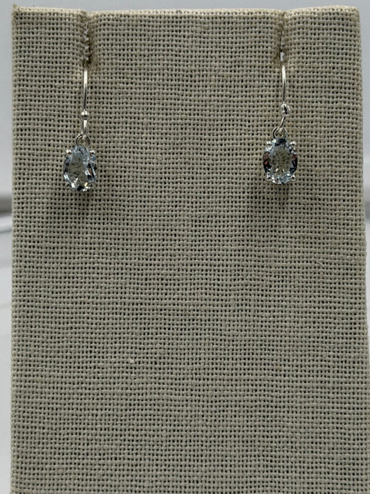 Sterling Silver Oval Aquamarine Dangle Earrings Size 2