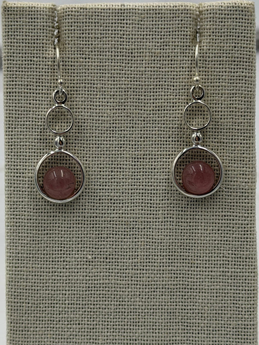 Sterling Silver Double Bubble Rose Quartz Dangle Earrings