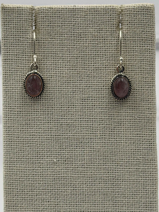 Sterling Silver Rose Bezeled Oval Quartz Dangle Earrings